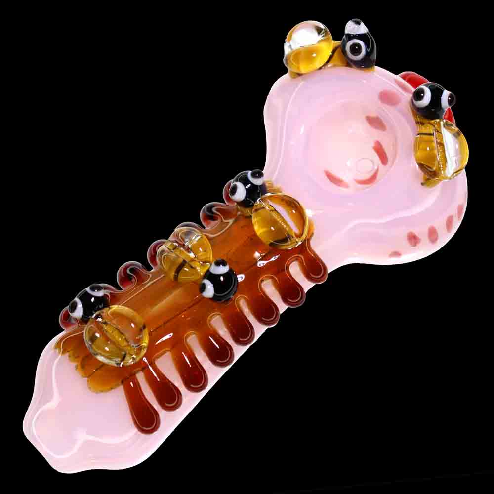 7 in - Pink Honey Bee Glass Dot Pipe