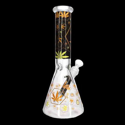 🌿✨ 10” Gold Leaf Beaker Bong – Premium Black & Gold Graphic Glass Water Pipe