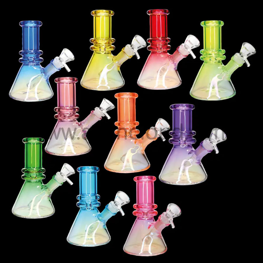 6 Inch Iridescent Beaker Glass Bong, 10 Colors