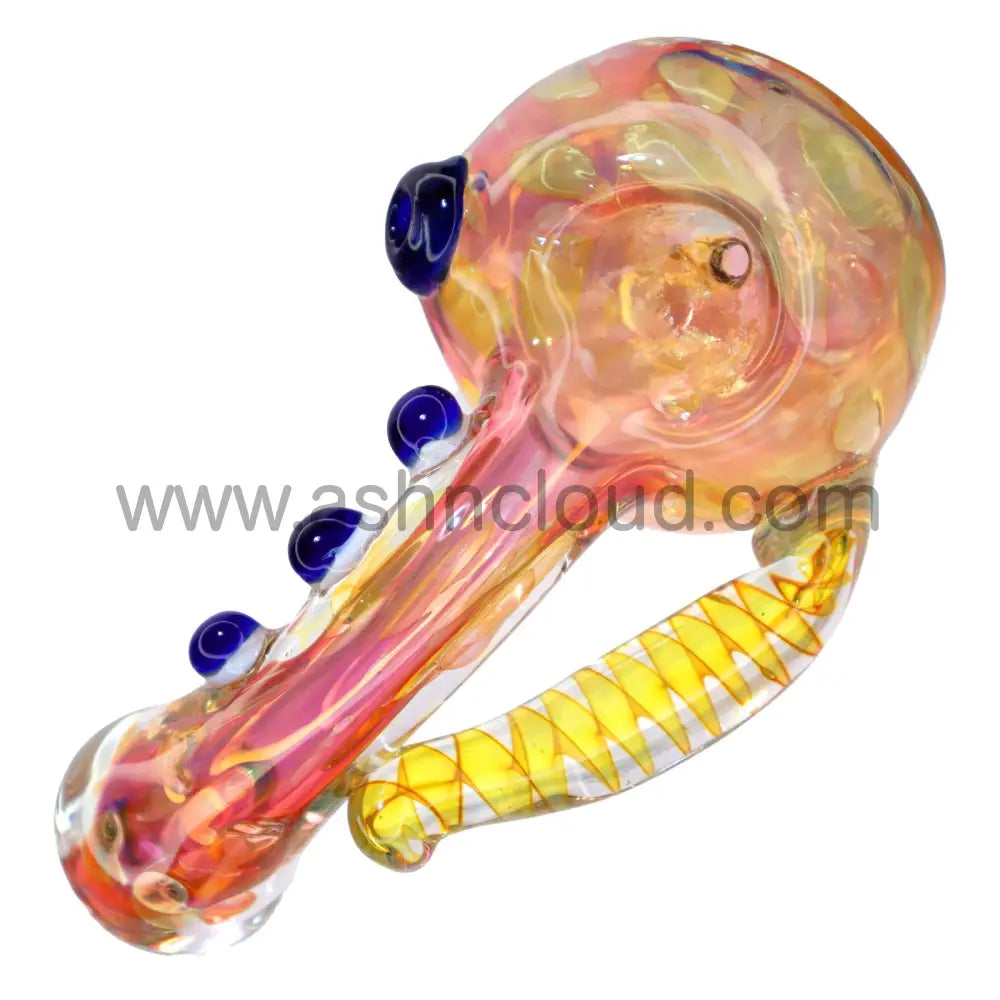 6 In - Fancy Fumed Doted Horn Handle Glass Hand Pipe Spoon