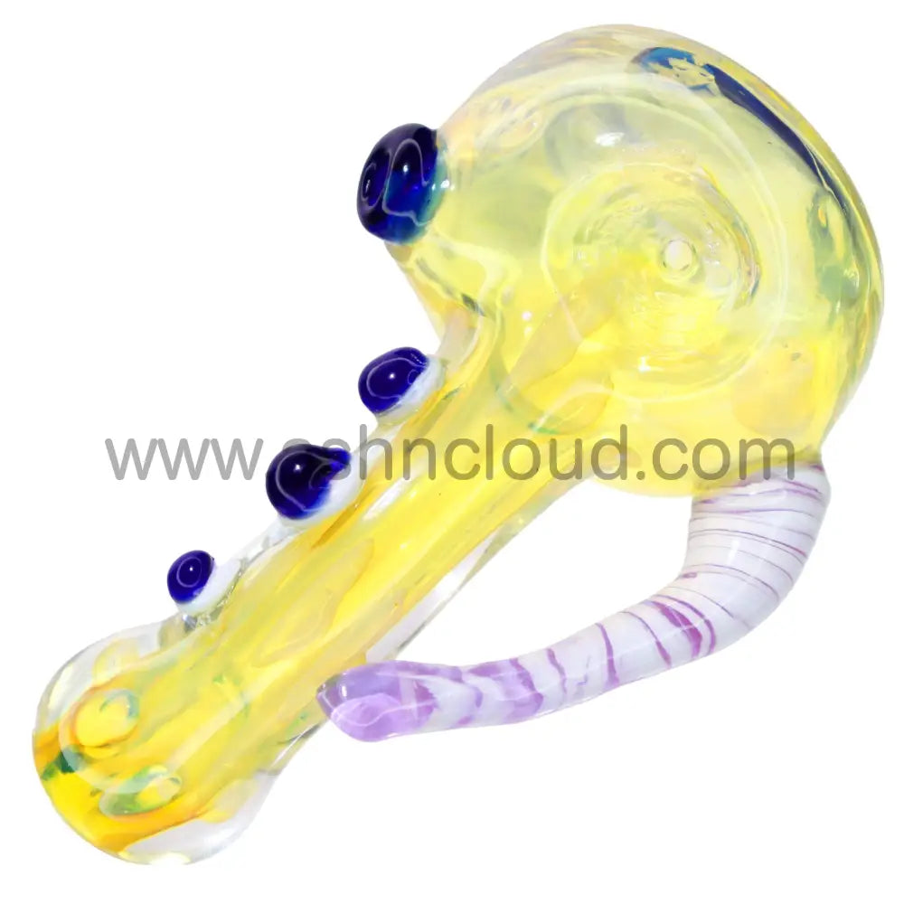 6 In - Fancy Fumed Doted Horn Handle Glass Hand Pipe Spoon