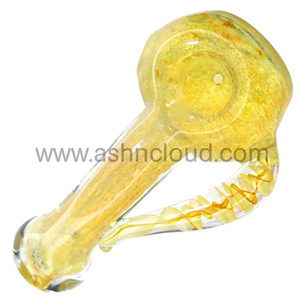 6 In - Fancy Fumed Doted Horn Handle Glass Hand Pipe Spoon