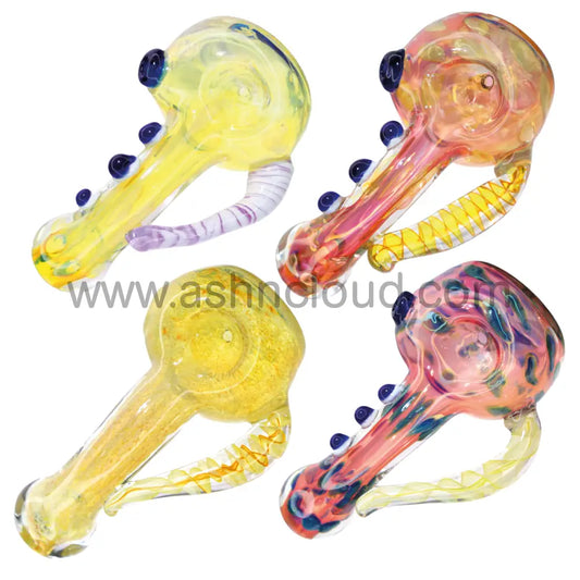 6 In - Fancy Fumed Doted Horn Handle Glass Hand Pipe Spoon