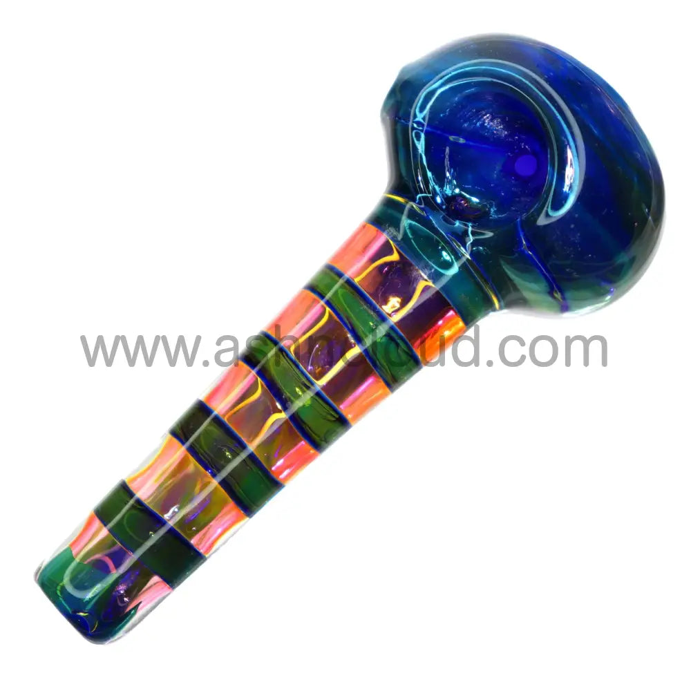 6 In - Fancy Handle Streaky Pink/Blue Hand Pipe Spoon