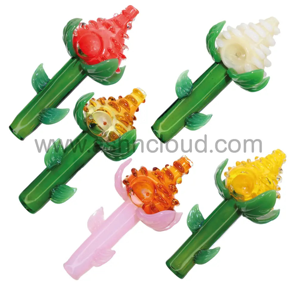 6 In - Fancy Multicolor Flowers Hand Pipe Spoon Glass