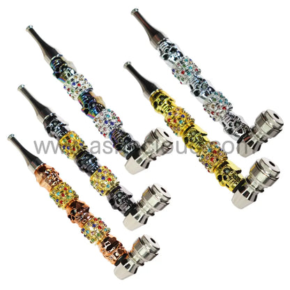 6 In - Fancy Skull Diamond Metal Pipe