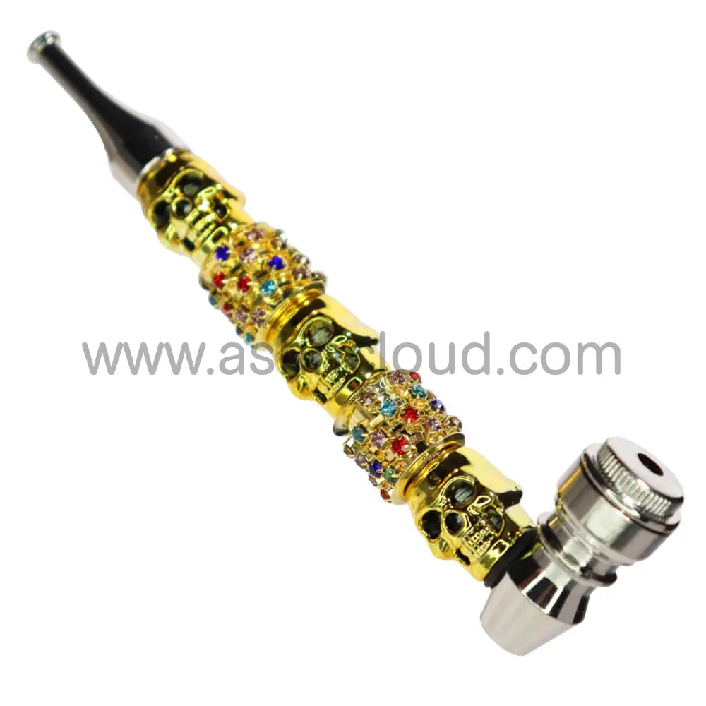 6 In - Fancy Skull Diamond Metal Pipe