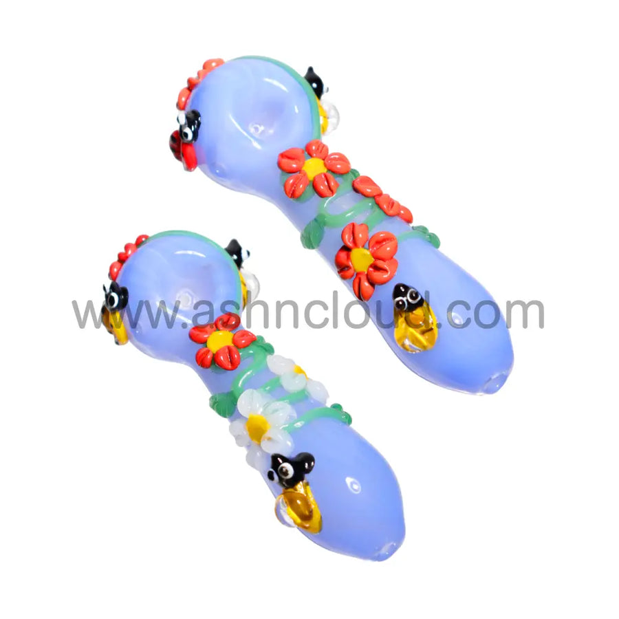 5.5 Inch Blue Garden Bug Character Glass Spoon Pipe