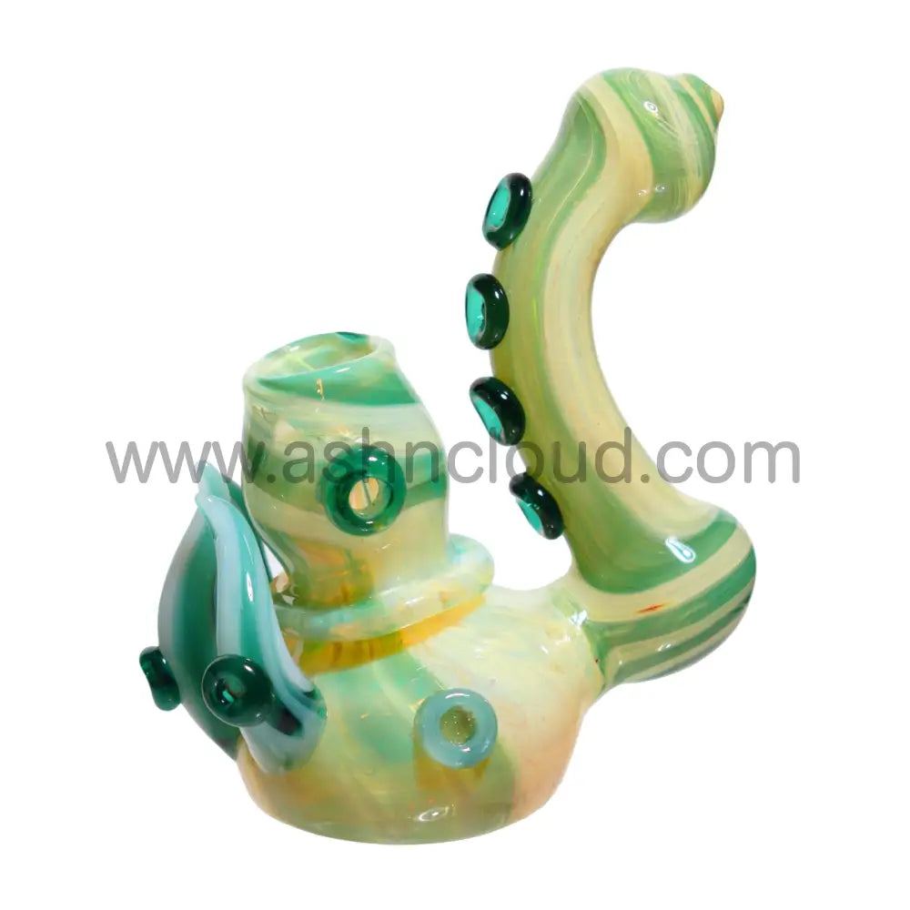 6 In - Green Streaky Fancy Glass Bubbler