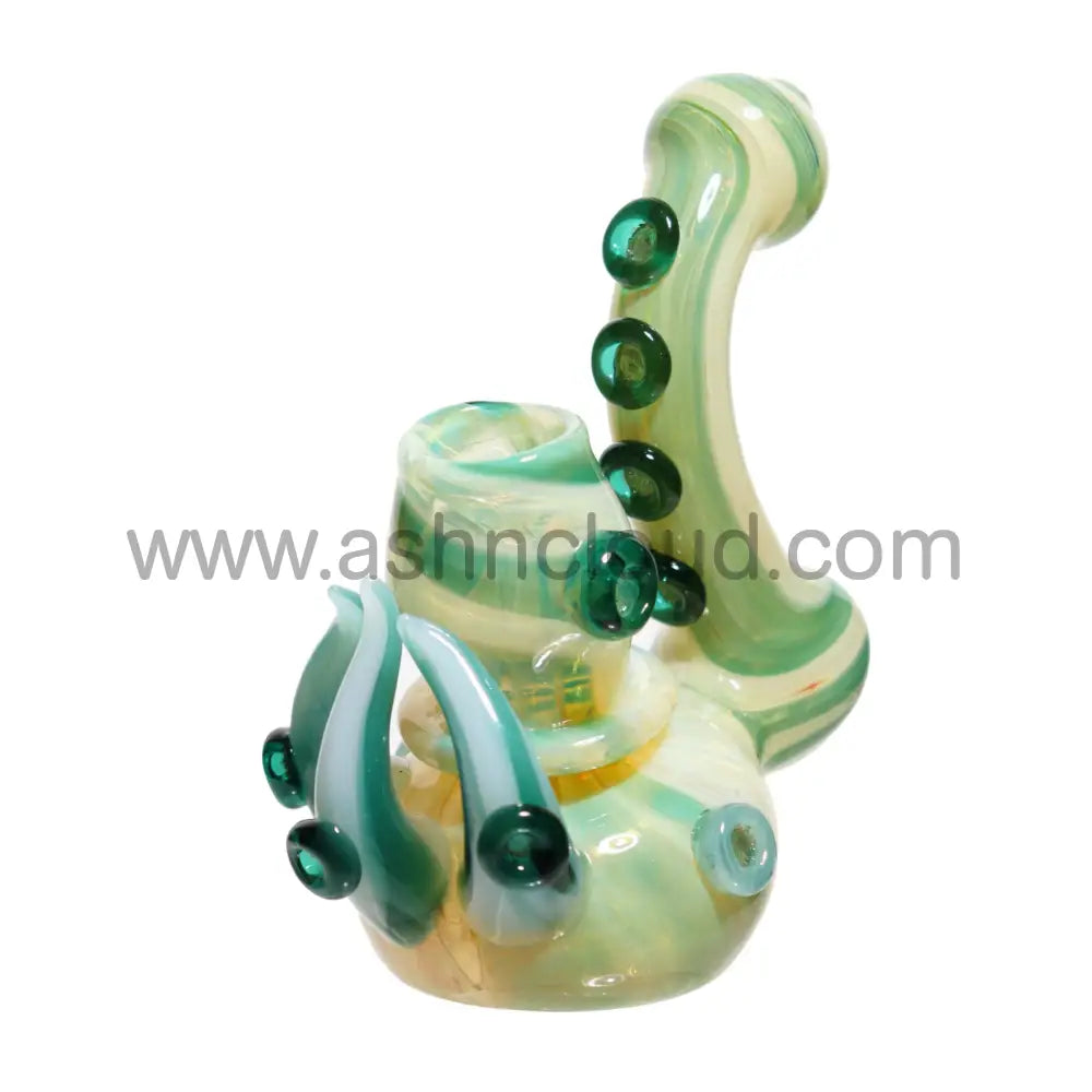 6 In - Green Streaky Fancy Glass Bubbler