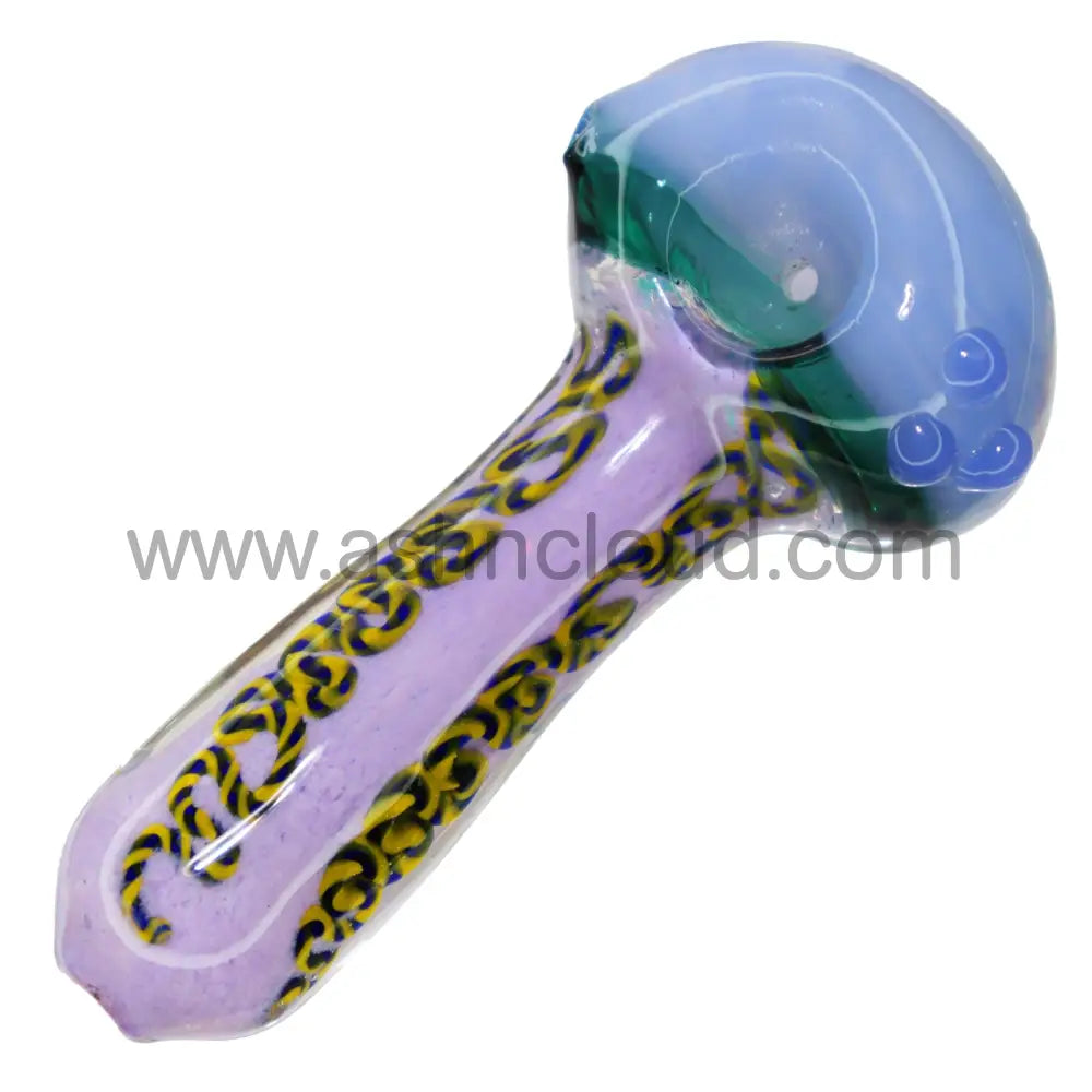 6 In - Heavy Honeycomb Glass Swirl Tails Hand Pipe Spoon