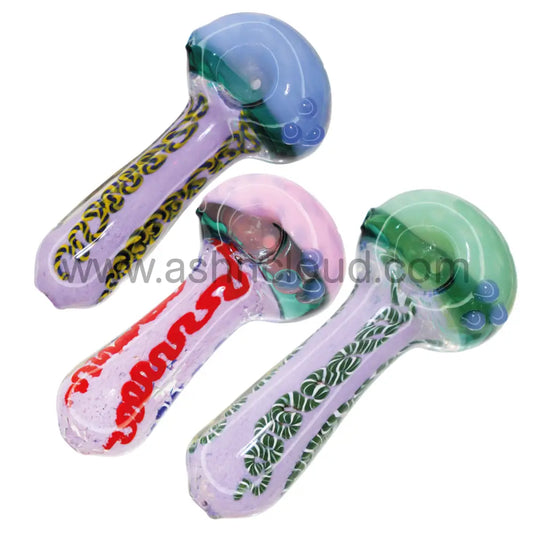 6 In - Heavy Honeycomb Glass Swirl Tails Hand Pipe Spoon