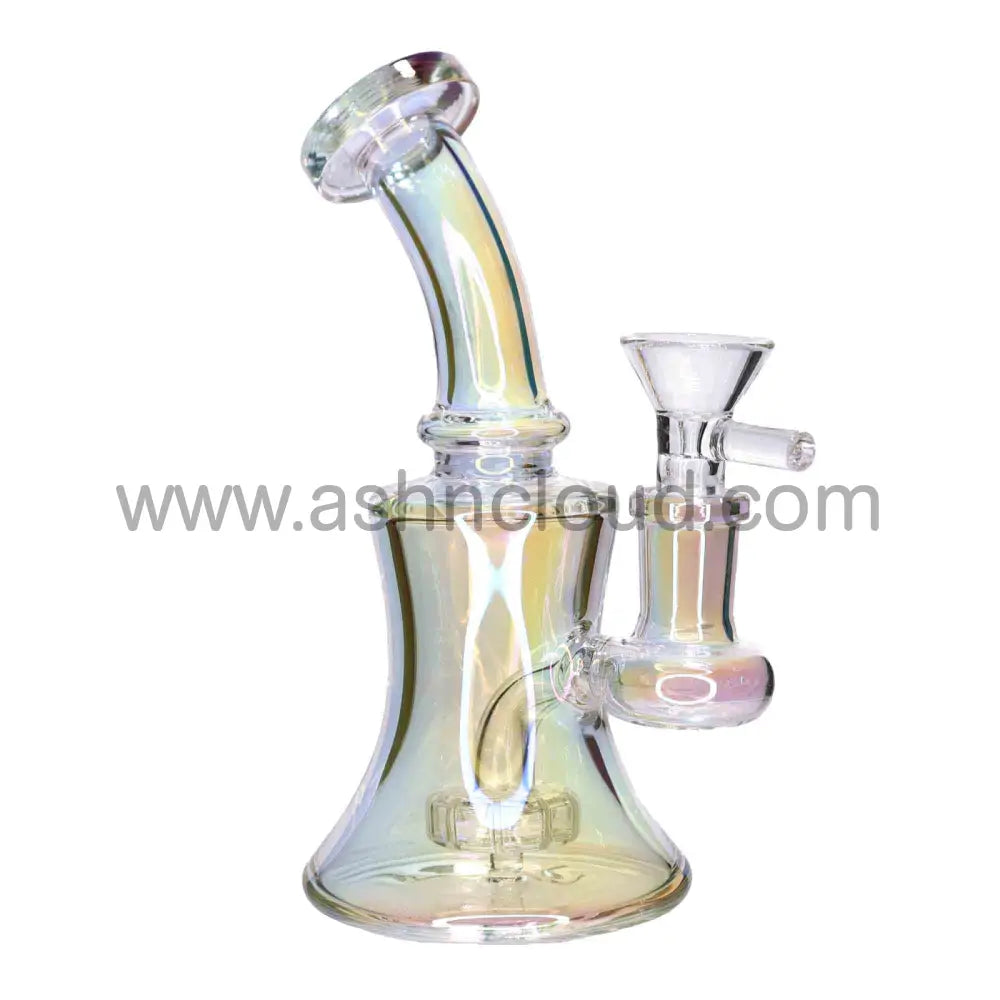 6 In - Iridescent Metalic Glow Curvy Glass Mini Bong Dab Rig