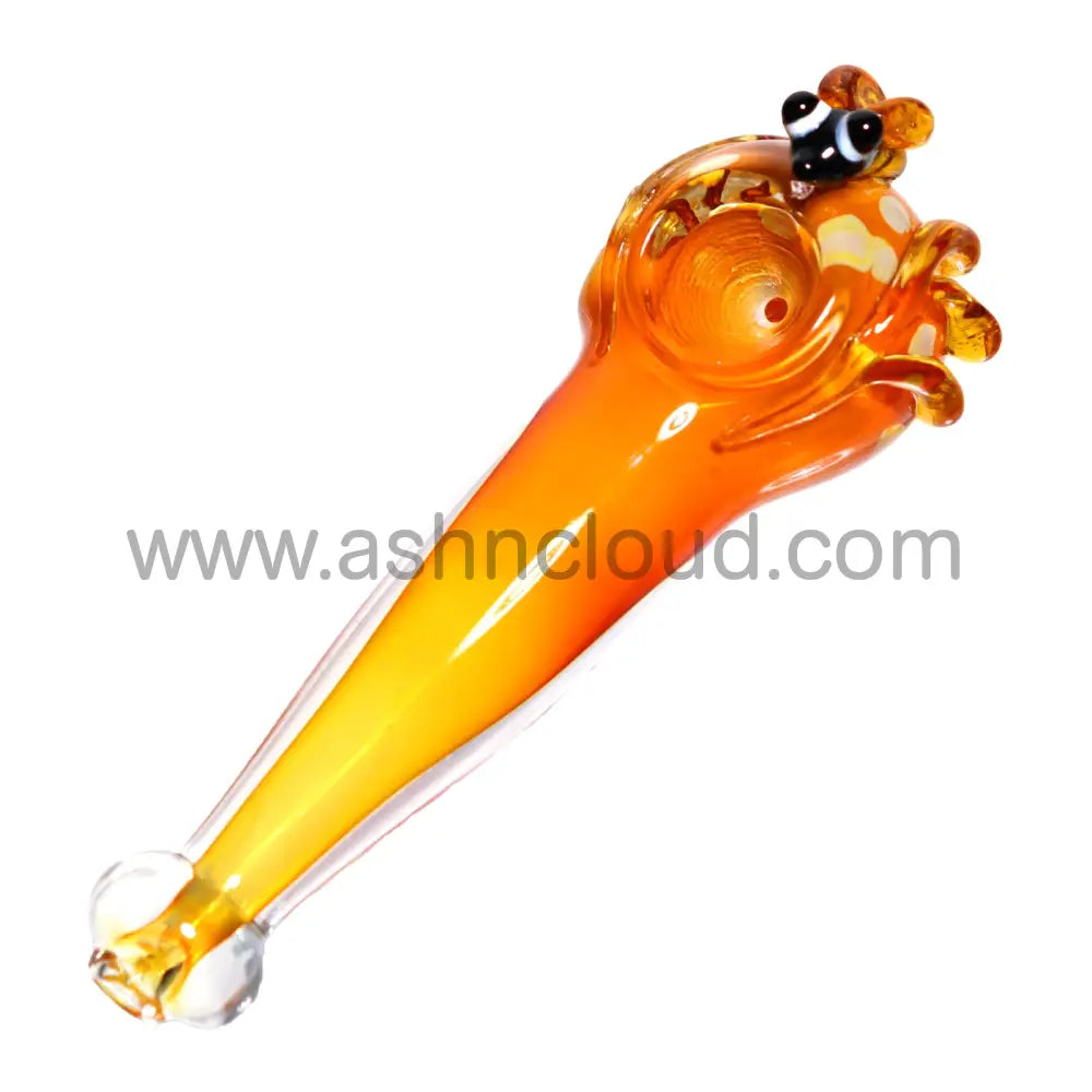 6 In - Orange Fancy Bees Hand Pipe Spoon