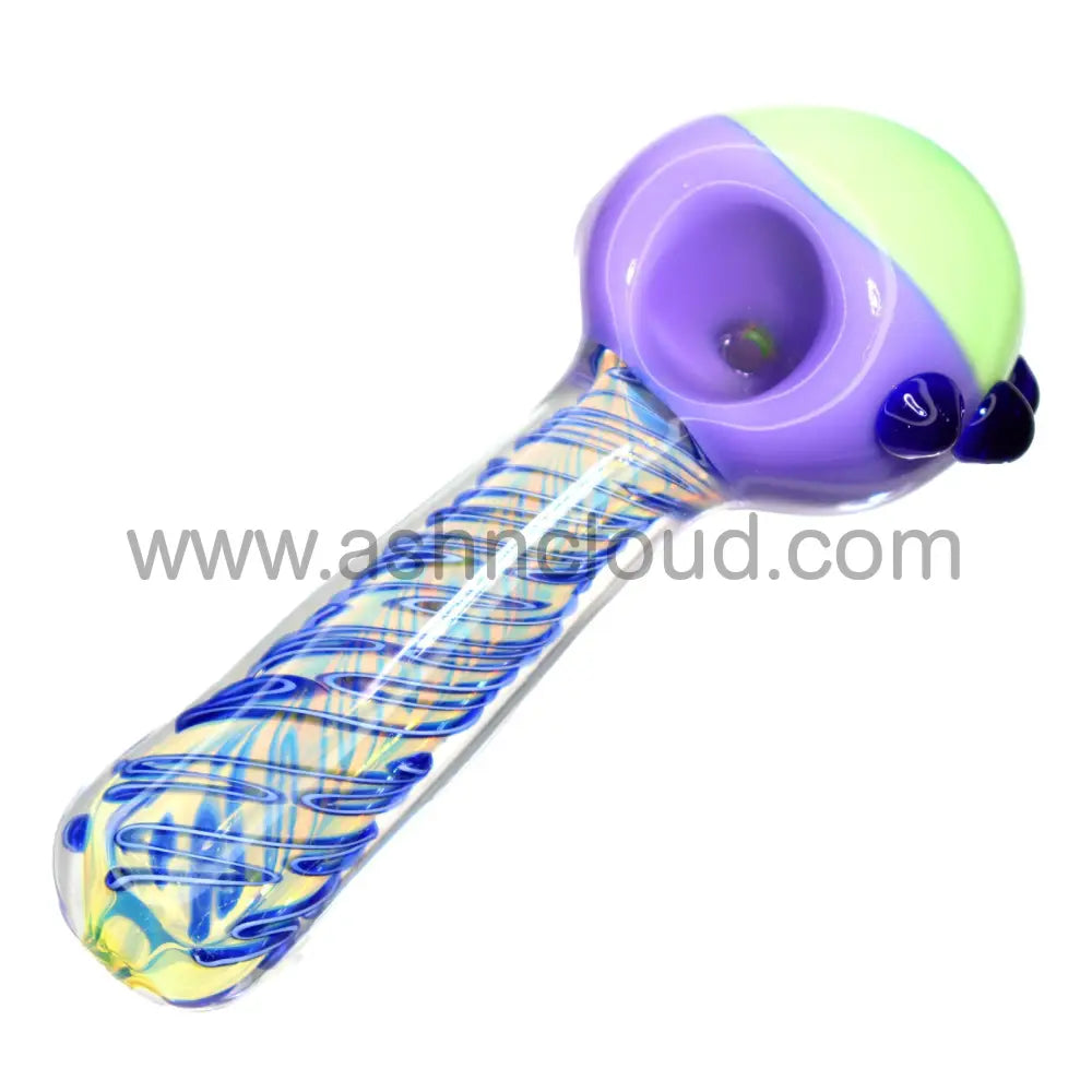 6 In - Streaky Body Multicolor Head Hand Pipe Spoon Glass