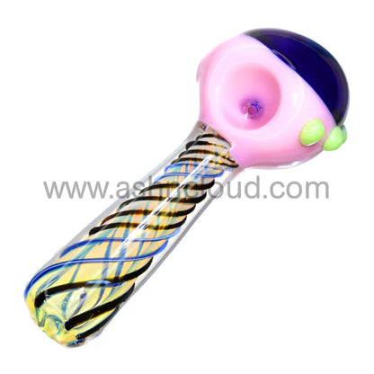 6 In - Streaky Body Multicolor Head Hand Pipe Spoon Glass