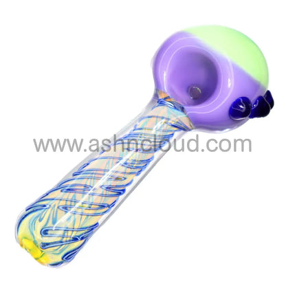 6 In - Streaky Body Multicolor Head Hand Pipe Spoon Glass