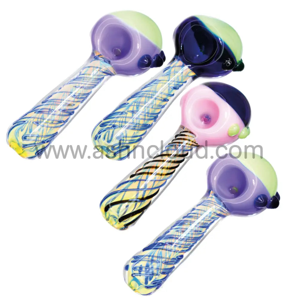 6 In - Streaky Body Multicolor Head Hand Pipe Spoon Glass