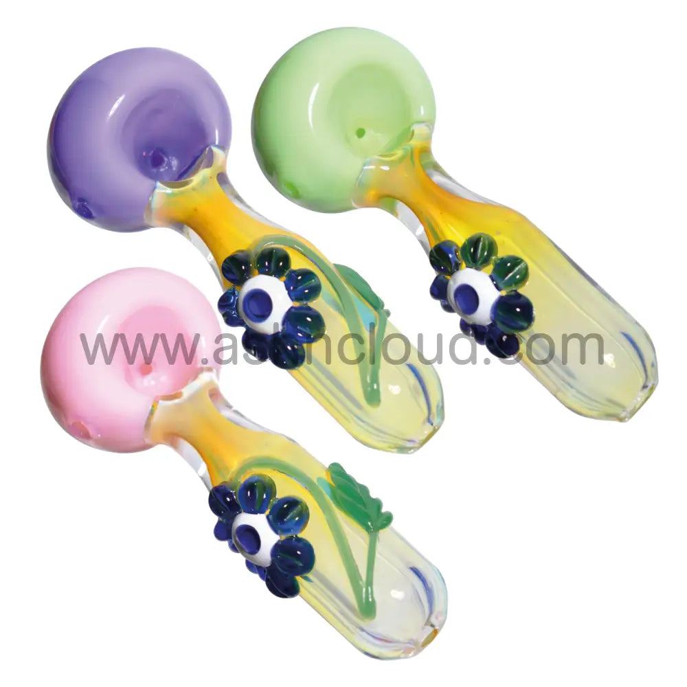 6 In - Sweet Flower Colored Head Hand Pipe Spoon