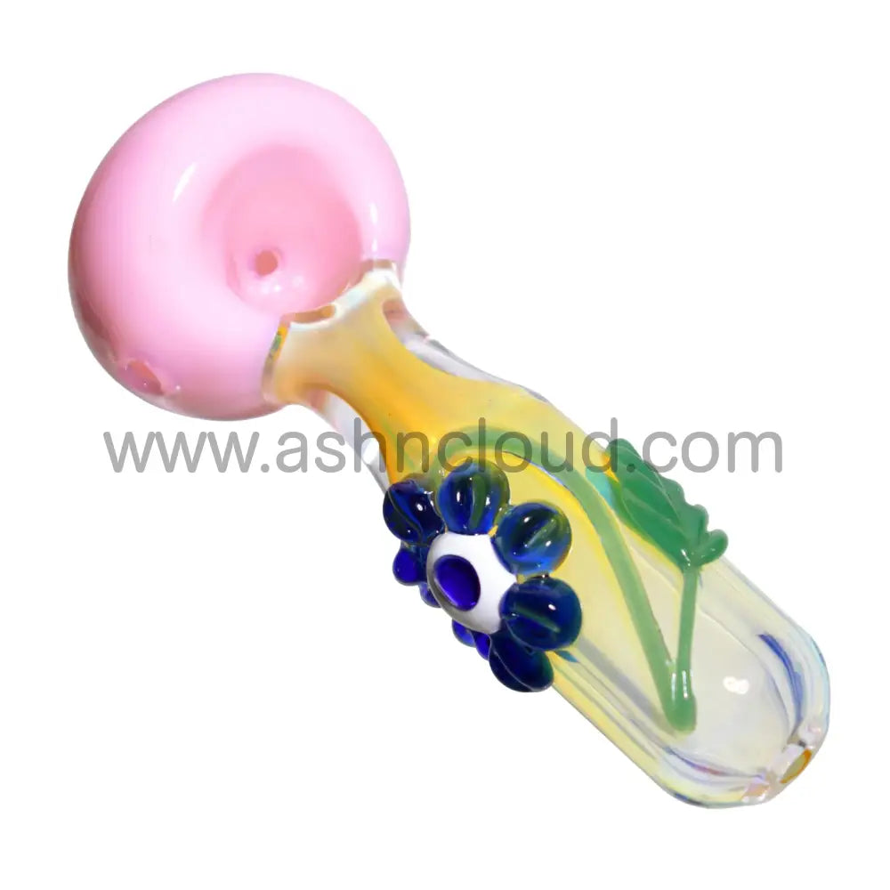 6 In - Sweet Flower Colored Head Hand Pipe Spoon