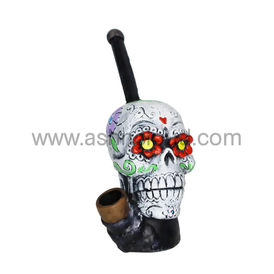 6 Inch White Skull Design Handmade Bong