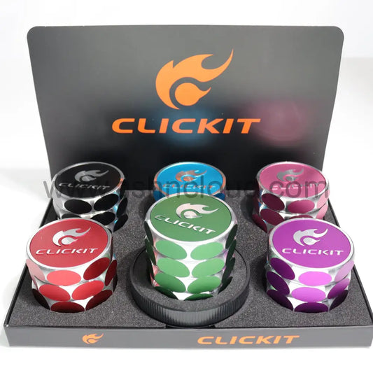 6 pcs - 2.5’’ 63mm Click it Diamond Cut Metallic Assorted Colors 4 Layer Grinder MG-109