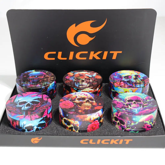 6 pcs - 2.5’’ 63mm Click it Skull Design Grinder MG-003