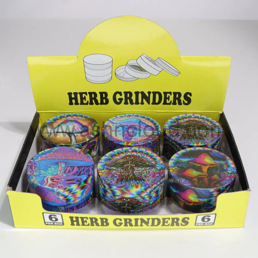 6 pcs - 2.5’’ 63mm Stylish Herb Grinder Psychodelic Mushroom