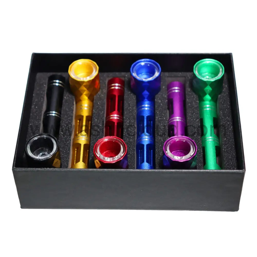 6 Pcs - Box Metal Pipe 6’’ Diamond Glass Tube And Bowl