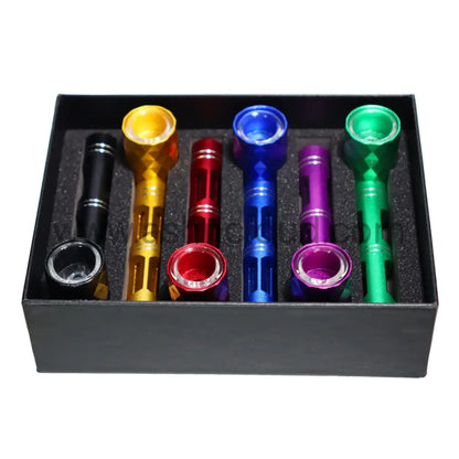 6 Pcs - Box Metal Pipe 6’’ Diamond Glass Tube And Bowl