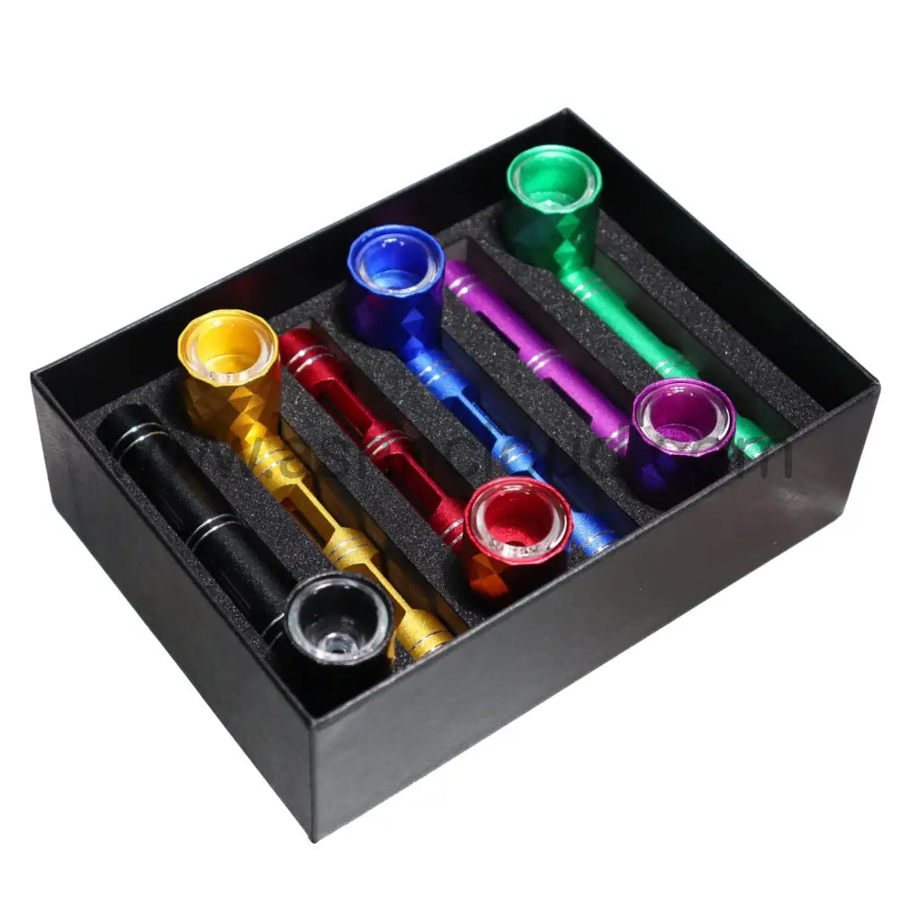 6 Pcs - Box Metal Pipe 6’’ Diamond Glass Tube And Bowl