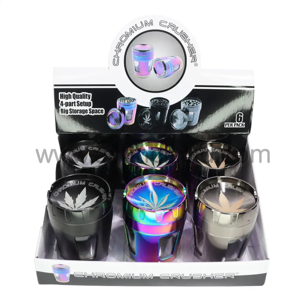 6 PCS Display 2.5’’ – Chromium Crusher 70420 GR-04 4-Piece Metal Herb Grinders – Wholesale