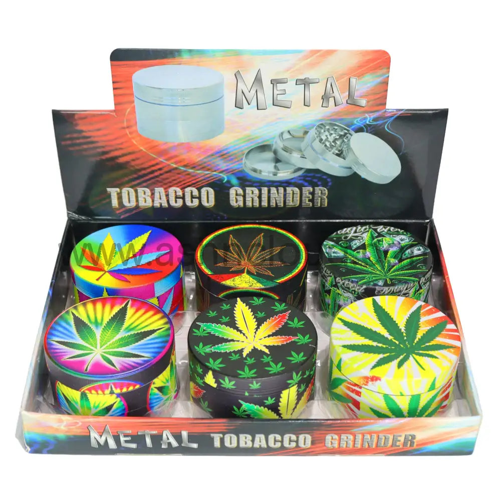 6 PCS Display – 2.5-Inch 4-Piece Metal Herb Grinders Tobacco Grinder 63-2 MY Leaf Vibrant – Wholesale