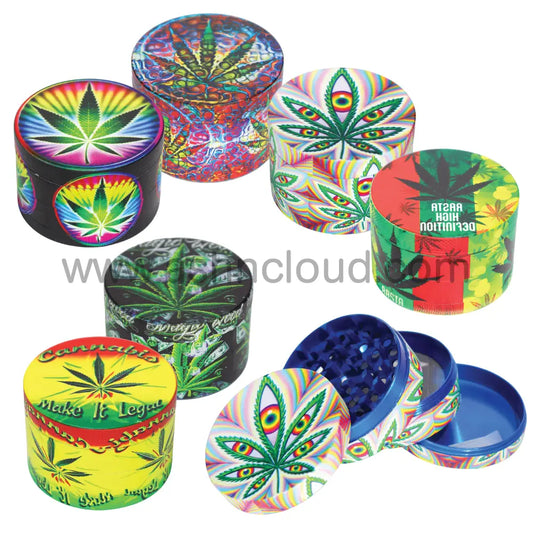 6 PCS Display – 2.5-Inch 4-Piece Tobacco Grinders 63-4MY – Assorted Designs Wholesale