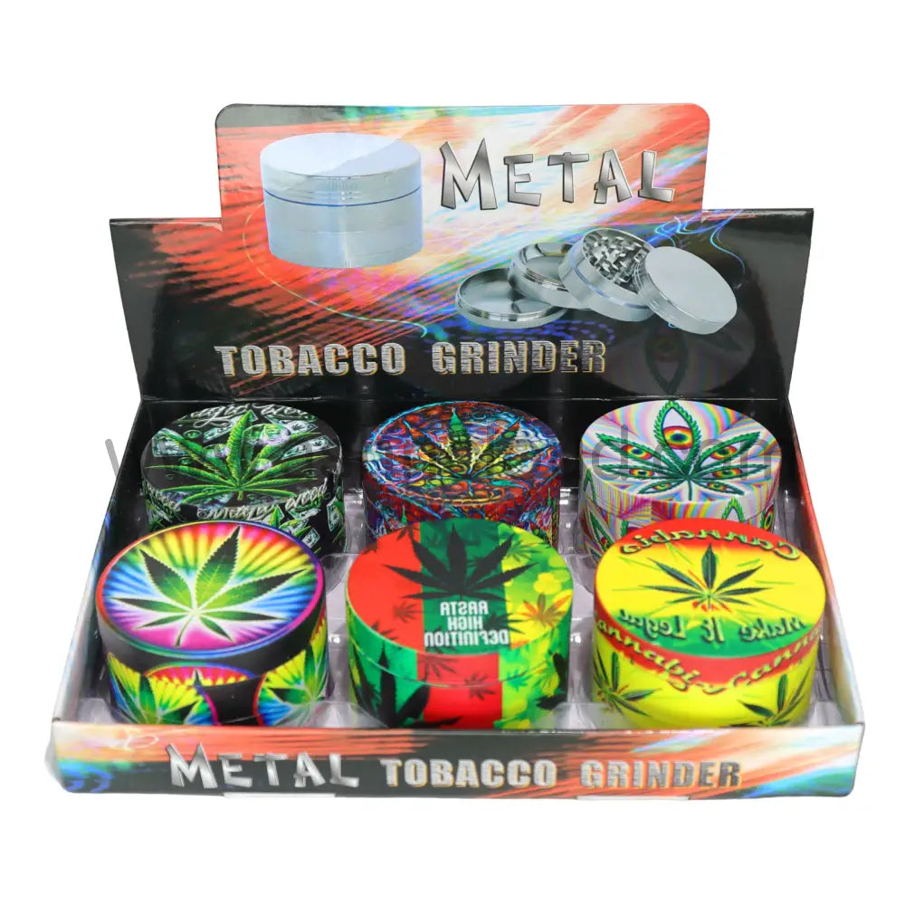 6 PCS Display – 2.5-Inch 4-Piece Tobacco Grinders 63-4MY – Assorted Designs Wholesale