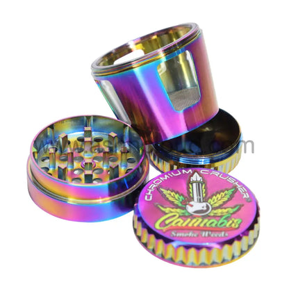 6 PCS Display – Chromium Crusher 70413 GR-10 2-Inch 4-Piece Metal Herb Grinders – Rainbow Finish Wholesale