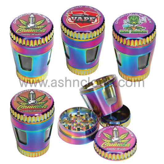 6 PCS Display – Chromium Crusher 70413 GR-10 2-Inch 4-Piece Metal Herb Grinders – Rainbow Finish Wholesale