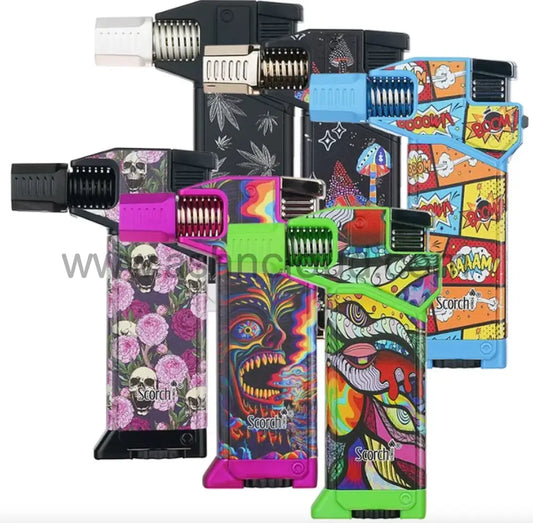 6 pcs - Scorch Torch 61831 Angled Butane Torch Lighter – Assorted Graphic Designs Wholesale