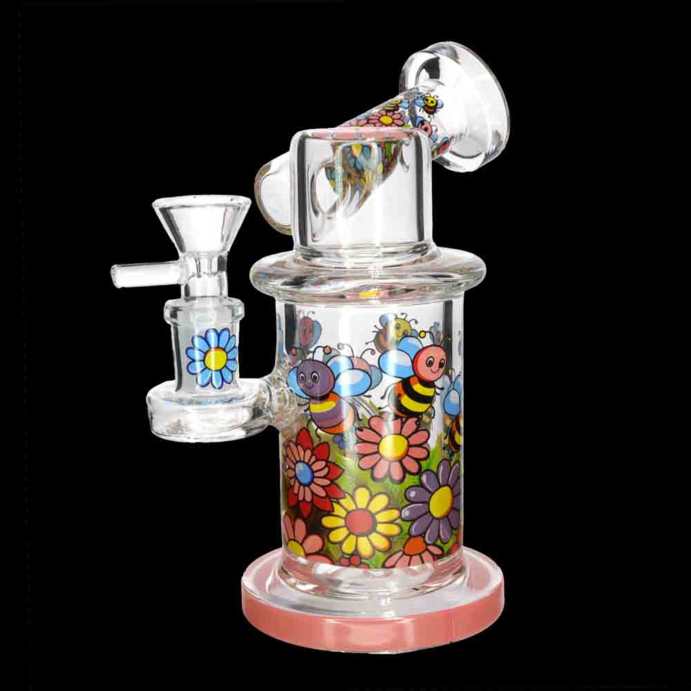 8" Thick Floral Cartoon Glass Bong with Internal Perc – Wholesale Water Pipe