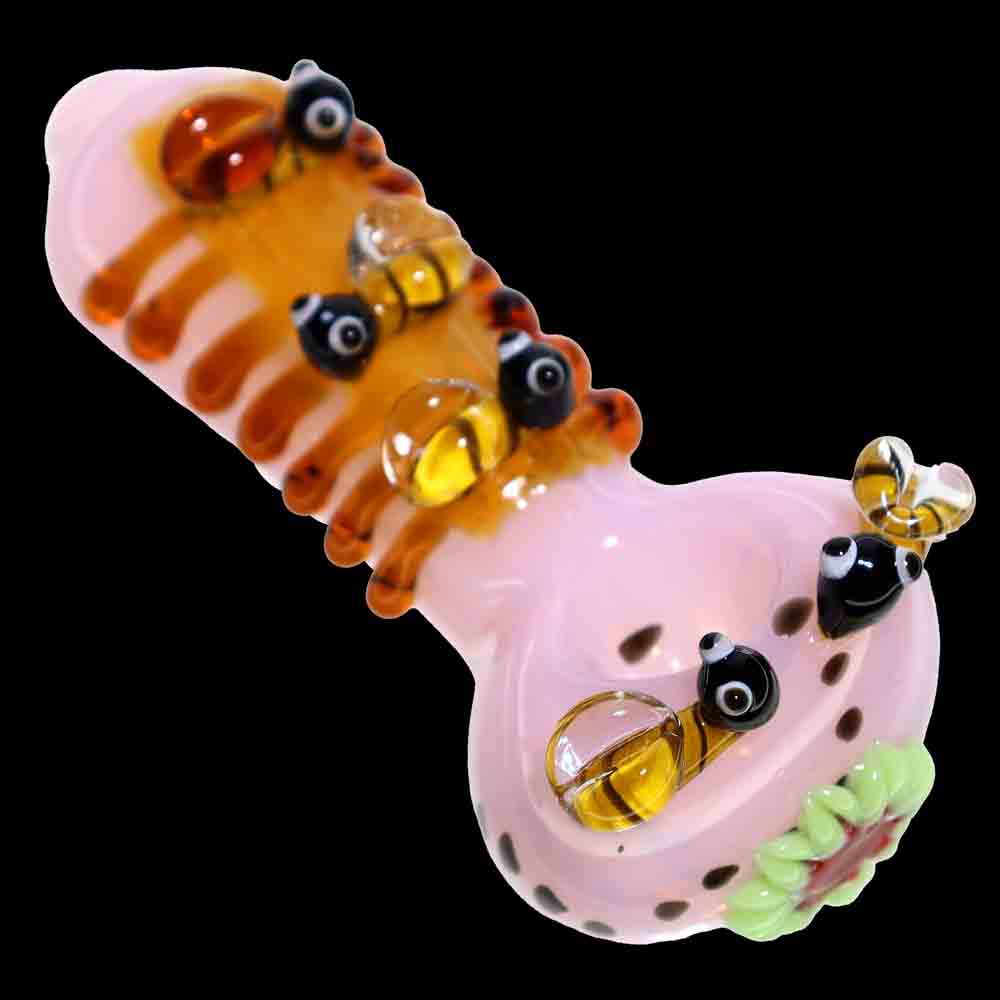 7 in - Pink Honey Bee Glass Dot Pipe