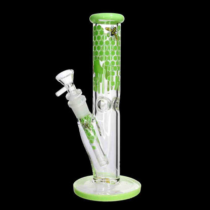 10" Straight Honeycomb Water Pipe | 5mm Thick | Bee & Honey Drip Design | Wholesale