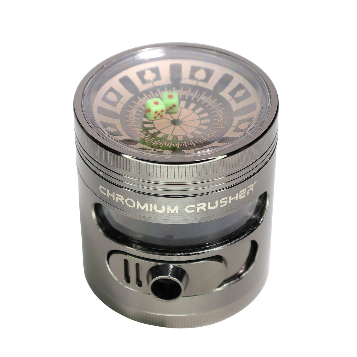 Chromium Crusher® 2.5-Inch Roulette Grinder with Sliding Pour Spout – 4-Piece, Assorted Colors