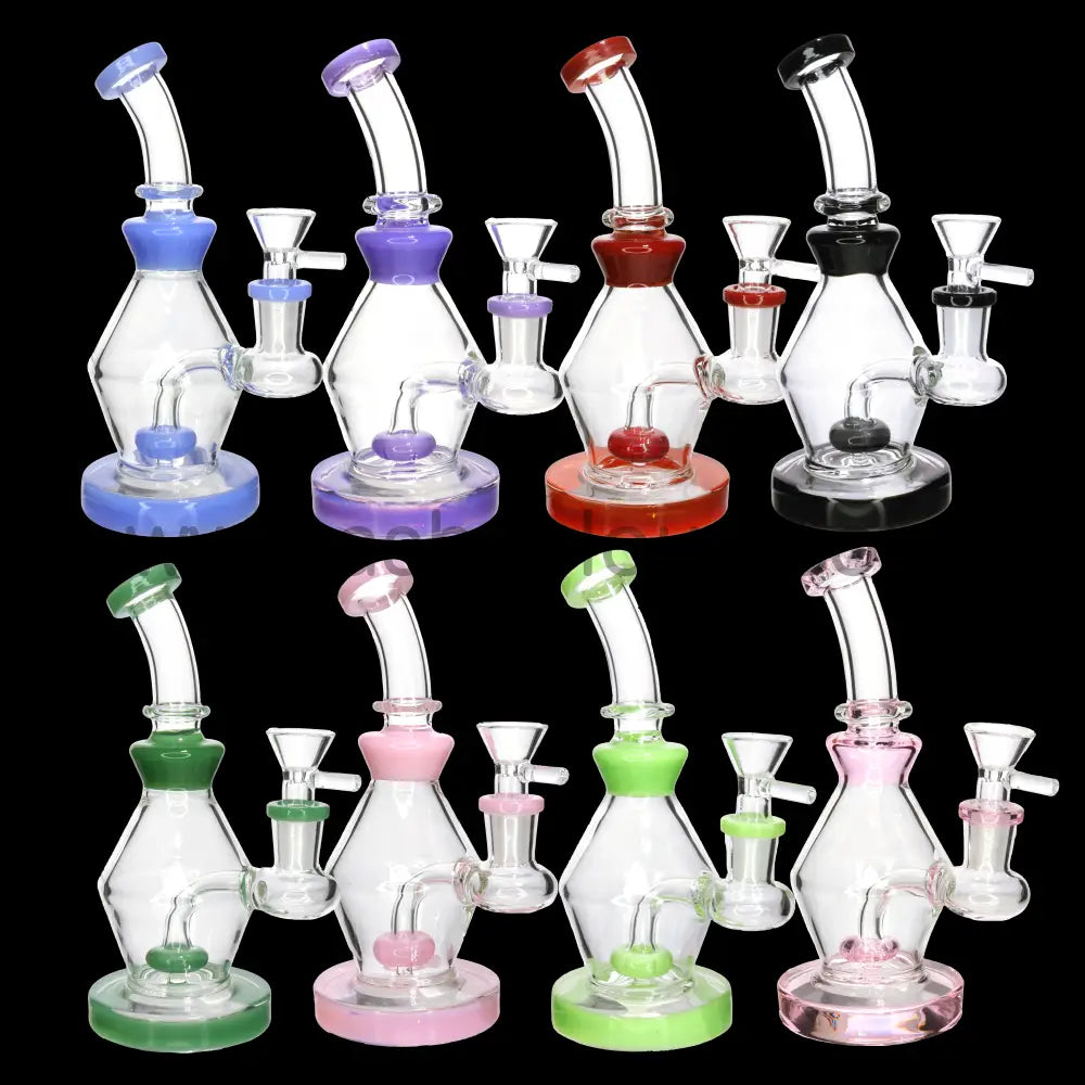 7’’ Color Accent Diamond Shaped Glass Bong with Perc – Wholesale Compact Water Pipe