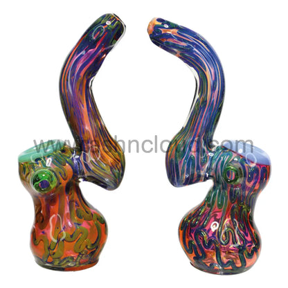 7 In - Swirl Lines Multicolor Glass Bubbler