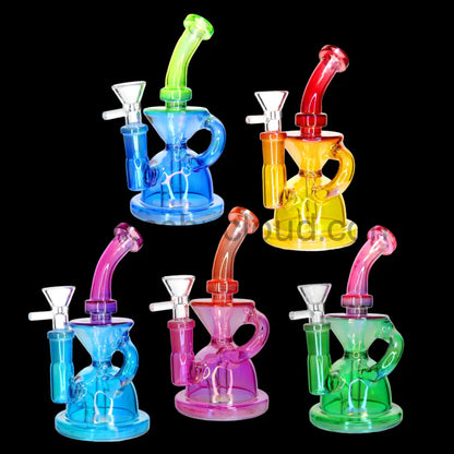 🌈 7 Inch Recycler Style Glass Water Pipe – Colored Compact Bong