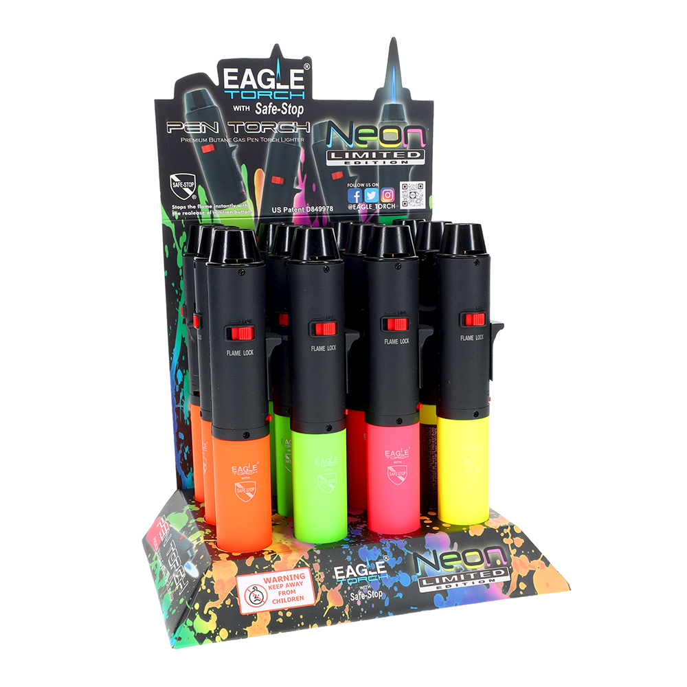 12 PCS – Eagle PT132N Neon Pen Torch Lighters – Wholesale Display