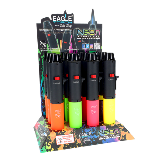 12 PCS – Eagle PT132N Neon Pen Torch Lighters – Wholesale Display