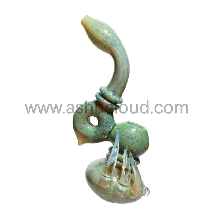 8 Inch Fancy Green Glass Bubbler