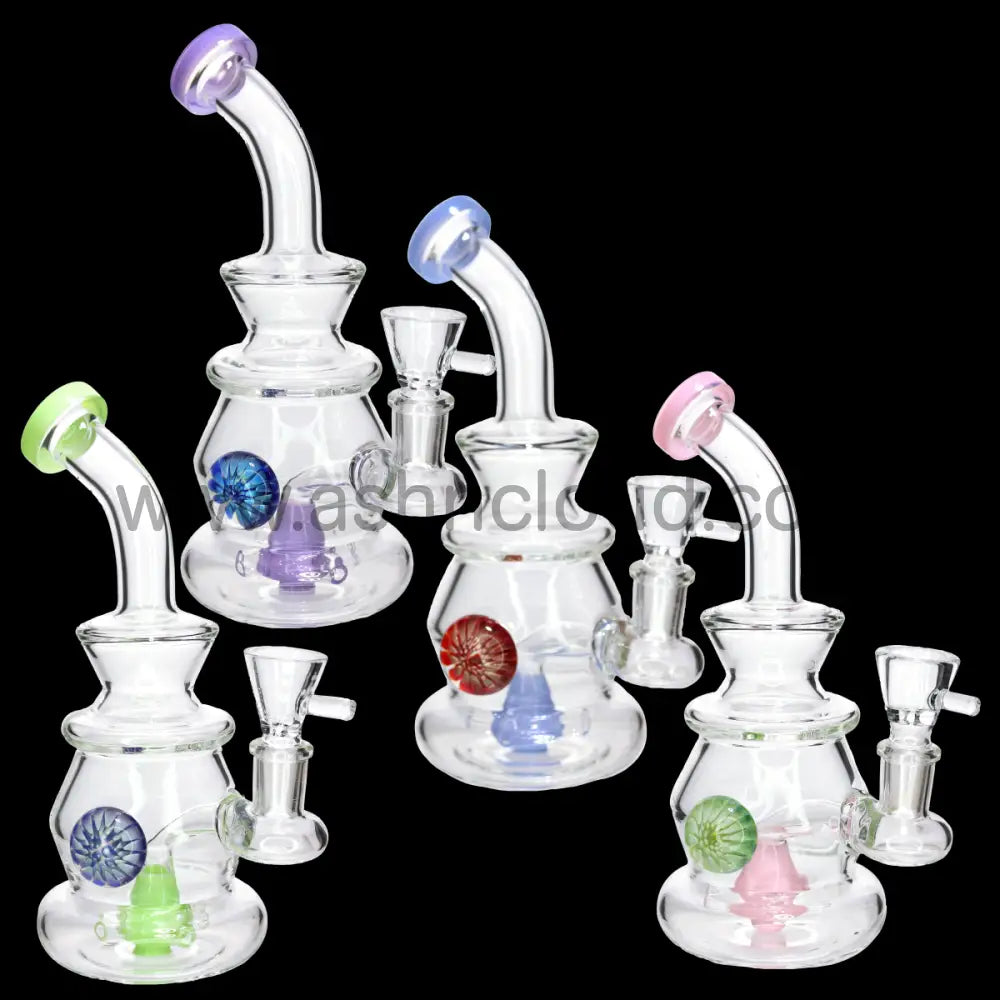 8 in - Glass Clear Bong One Tone Flower 2