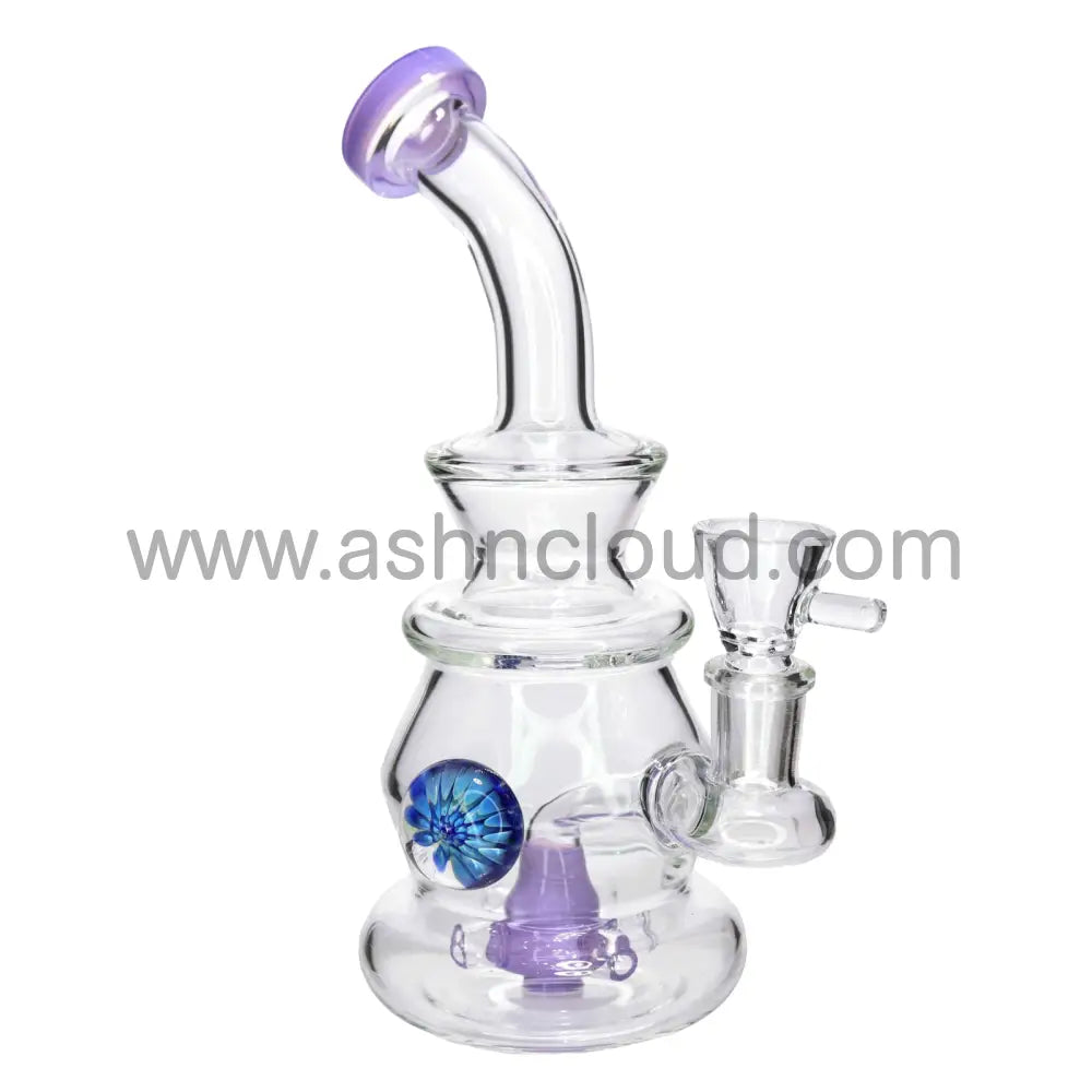 8 in - Glass Clear Bong One Tone Flower 2